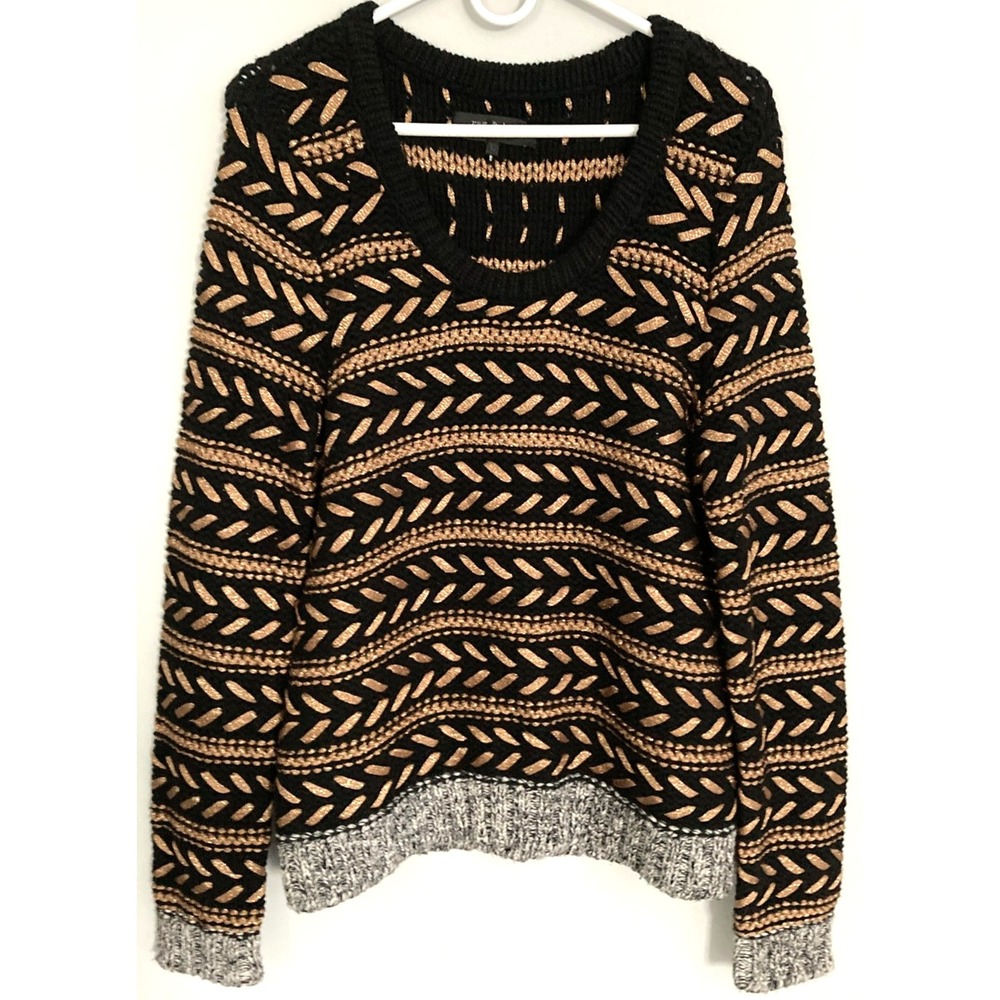Rag & Bone Sweater Womens L Metallic Geometric Knit Pullover Lambswool Blend EUC